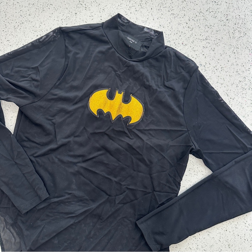 Forever 21 Plus Black Bodysuit with Yellow Batman Logo sz 2X - Picture 3 of 6